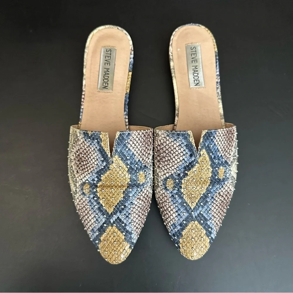 Steve Madden Size 8.5 Trace -B Leather Pointed Toe Mules Snake Animal Print - Picture 6 of 10